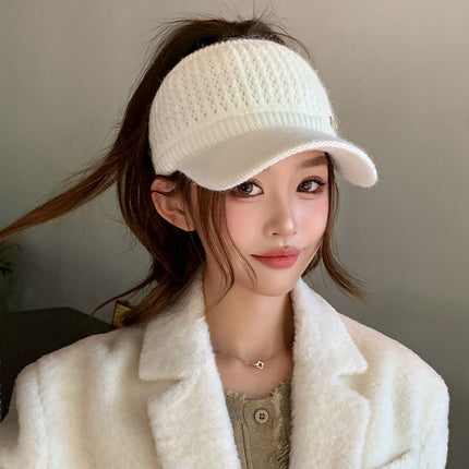 Winter Cycling Warm Windproof Rabbit Fur Digital Label Knit Visor Cap for Women Autumn Face-Slimming