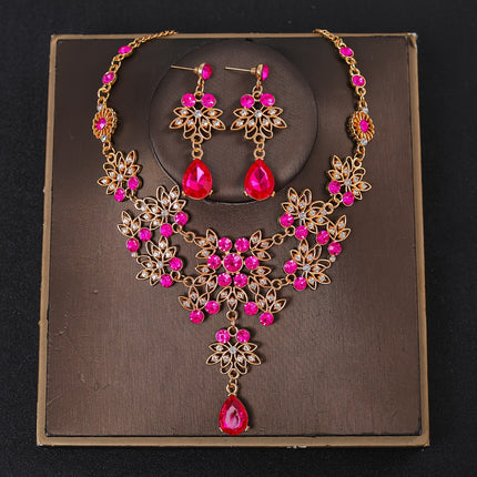 European Bride Necklace Earrings Rhinestone Jewelry Cross-border Bride Wedding Dress Modeling Shooting Water Drop Necklace Accessories