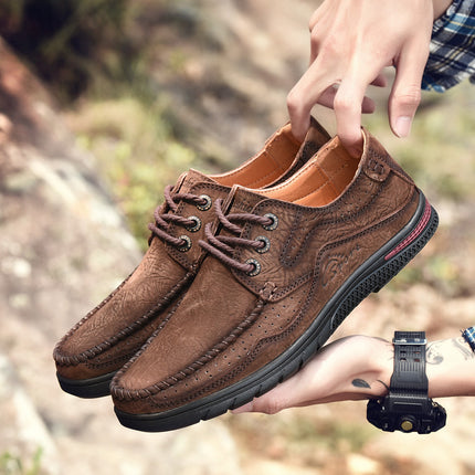 Leather Shoes Men's 2025 Spring New Genuine Leather Casual Shoes Men's Top Layer Cowhide Low-Top Lace-Up Middle-Aged and Elderly Dad Shoes