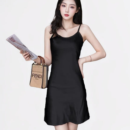 Pajamas Women's Summer Ice Silk Slip Skirt Sexy Nightgown High-end Sense Silk Beautiful Back plus size Base Skirt Home Clothes