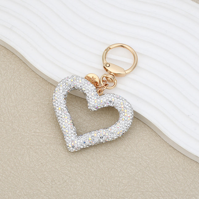 Hollow Full Diamond Heart Keychain Car Hanging Love Car Key Chain Portable Headset Bag Pendant