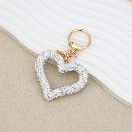 Hollow Full Diamond Heart Keychain Car Hanging Love Car Key Chain Portable Headset Bag Pendant