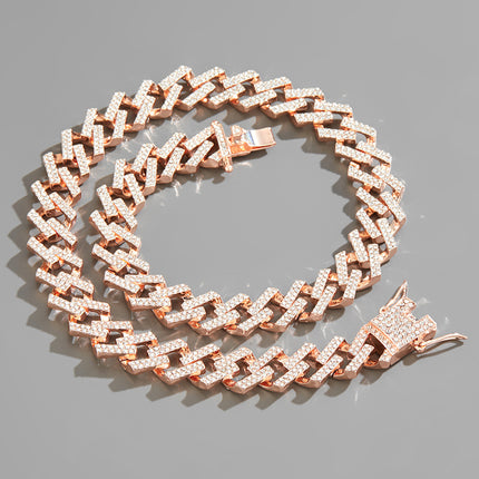 European and American foreign trade explosions double-row drill Cuban chain thick 15mm necklace hiphop Diamond Miami clavicle chain wholesale
