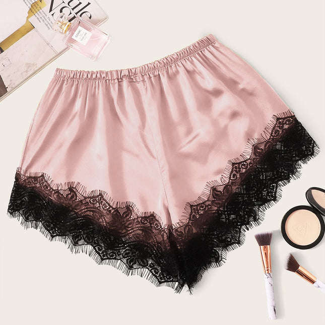 Thin Spring and Summer Ice Silk Bottoming Shorts Women's Lining Lace Edge Safety Pants Home All-match Solid Color Leggings