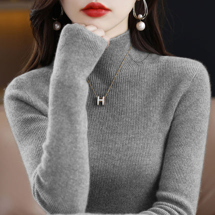 100 Wool Sweater Women's Half-turtleneck Autumn and Winter First-Line Reais Slim-Fit Long-Sleeved Pullover Knitted Base Red Sweater