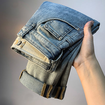 Ripped Jeans Men's Summer Trend Light Blue Stretch Pants 2025 New Handsome Casual Pants for Men
