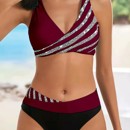 2026 New Hot-Selling European and American Amazon Sexy Rhinestone Printed Two-Piece Bikini Swimsuit
