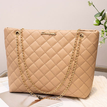 Diamond Embroidery Large-Capacity Tote Bag 2025 New Model Solid Color Chain Hardware Letter Decoration Magnetic Buckle Shoulder Bag