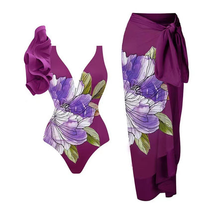 European and American one-piece swimsuit bikini suit bikini conservative belly-covered beach skirt chiffon wrap skirt hot spring swimsuit
