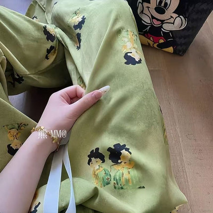 Women's Anti-Mosquito Pajama Pants, Loose Fit, Plus Size, Printed Casual Home Pants for Middle-Aged Moms, High-Waisted Maternity Pants