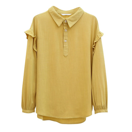 2025 Spring New Long Sleeve Chiffon Shirt Women's Lapel Doll Shirt White Western Style Shirt Ruffled Top