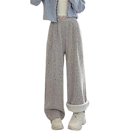 Chenille Twill Wide Leg Pants Women's Autumn and Winter 2024 New Dose Lazy Relaxation Loose fleece-lined Casual Pants