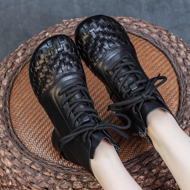 Genuine Leather Boots 2025 Autumn and Winter New Thick Heel Soft Sole Top Layer Soft Cowhide Women's Boots Retro Polished Woven Single Boots