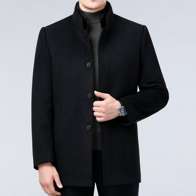 High-End Double-Sided Cashmere Outwear, Middle-Aged Dad's Woolen Mink Fur Collar, Removable Liner Windbreaker, Men's Jacket