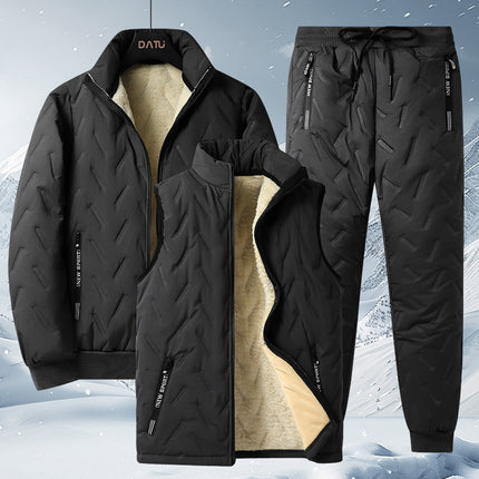 On behalf of the hair fleece-lined warm three-piece set suit winter lamb velvet cotton-padded coat cold-proof vest casual trousers men