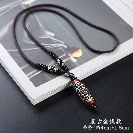 Natural Xizang Qibao Laojiu Eye Agate Tianzhu Wool Chain Chalcedony Necklace Pendant Live Supply Rope suit
