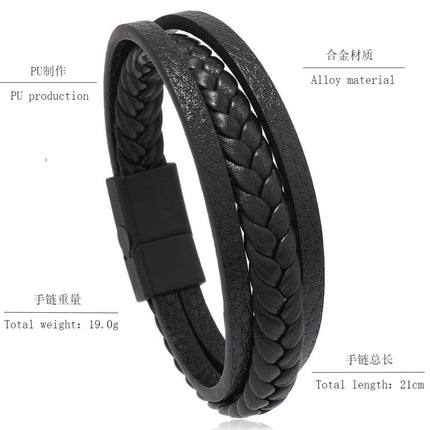 2023 European and American Cross-Border Amazon Retro Leather Rope Braided Bracelet Ethnic Style Magnetic Clasp Men's Bracelet Handmade