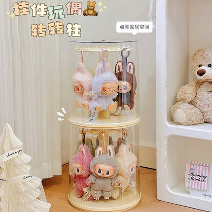 Labubu Doll Storage Box Rotating Bucket Display Transparent Vinyl Doll Bubble Mart Storage Box