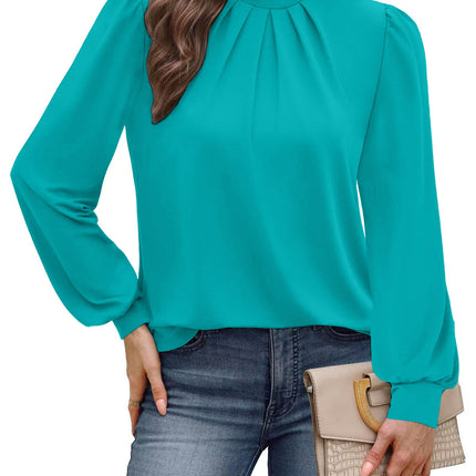 European and American Amazon Cross-Border Autumn and Winter New Long-Sleeved Shirt Small Stand-Up Collar Pleated Front Shirt Casual T-Shirt Top for Women