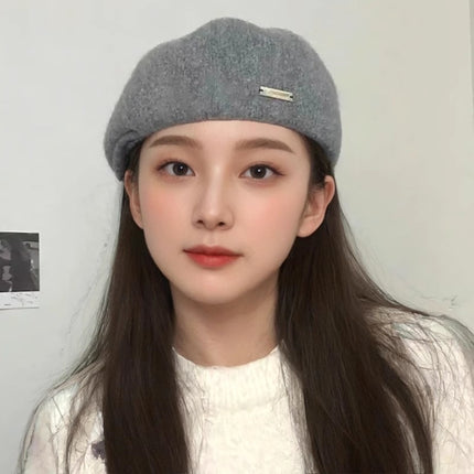 Elegant and Temperament All-match Beret Women's Autumn and Winter New Big-head-circumference Retro Wool Warm-keeping Forward Cap Shown Small Face