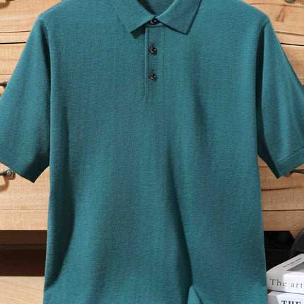 High-end Worsted Wool POIO Collar Knitted Short-sleeved Men's Spring and Summer Business Casual All-match T-shirt Thin Top