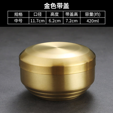 Korean-style Stainless Steel Bowl Rice Bowl Soup Bowl 304 Children's Thickened Small Bowl Anti-scalding Commercial Golden Belt Cover Bowl