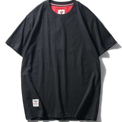 Simple trend 220 grams of technology sanding heavy industry wash cotton solid color round neck pullover base shirt lovers short sleeve