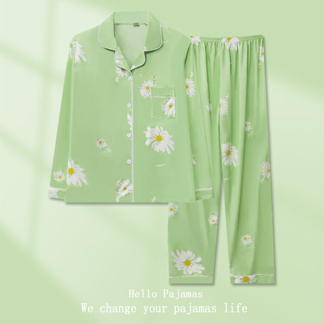 Factory Foreign Trade Pajamas Women's Spring and Autumn High-end Fresh Green Cardigan Long-sleeved Women's Casual Winter Home Clothes suit