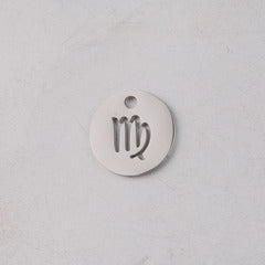 Mirror Stainless Steel 12 Zodiac Sign Round Pendant DIY Jewelry Accessories Gold Coin Titanium Steel Necklace Jewelry