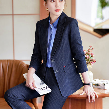 Business Dress Temperament Goddess Fan Striped Suit suit Korean Style Workplace Business Dress Suit Work Clothes Fashion