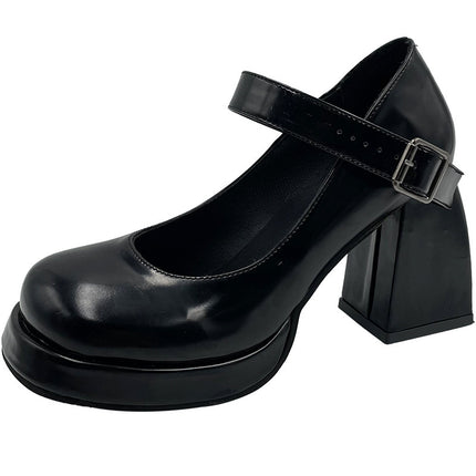 Mary Jane Women's Shoes with Chunky Heels, Waterproof Platform, Thick Sole, Height-Increasing, Japanese Style, Spicy Girl Temperament, French-Style Single Shoes, Women's Small Leather Shoes, Women's Shoes