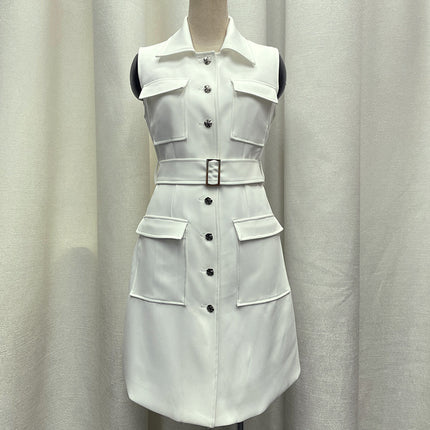 The Story of Rose Guan Zhizhi Blue Yingying Same Style White dress Multi-pocket Belt Waist Sleeveless Skirt Summer