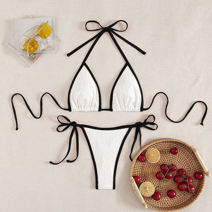 2025 New Cross-border Bikini Color-block Lace-up Sexy Swimwear Women's Spa Sexy Split Bikini Swimwear