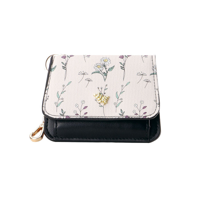 Card Holder Keychain Small Portable Change Card Holder Thin Women's Spring and Summer All-match PU Flower and Grass Card Holder Women's Superior