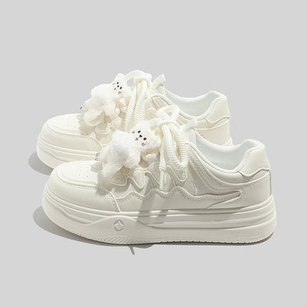 Cute Thick-Soled Versatile White Shoes for Women with Design Sense 2025 Spring and Summer New Sports and Casual Shoes Heightening Leather Panel Shoes