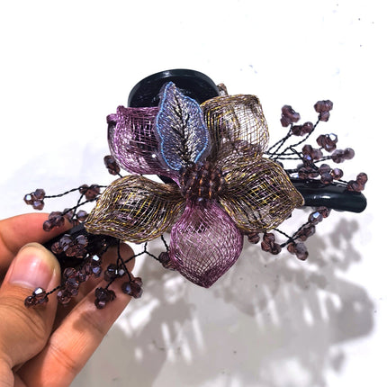 Cross-border high-grade handmade copper wire woven flower clip metal clip back head coil hair large shark clip hair accessories