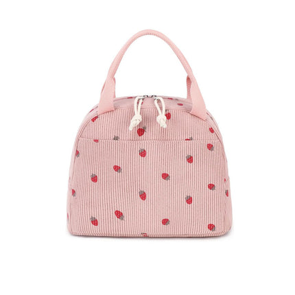 Cross-Border Hot-Selling Corduroy Strawberry Large-Capacity Lunch Bag Travel Business Trip Spring Outing Picnic Ice Bag Work Thermal Bag