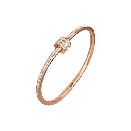 Rose Gold Titanium Steel Bracelet Women's High-end Bracelet Light Luxury Niche Zircon Bracelet Plain Ring Bracelet Hand Jewelry