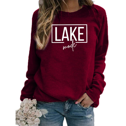 Foreign Trade Amazon Cross-border Supply lake mode Printed Women's Round Neck Sweats All-match Loose European Size