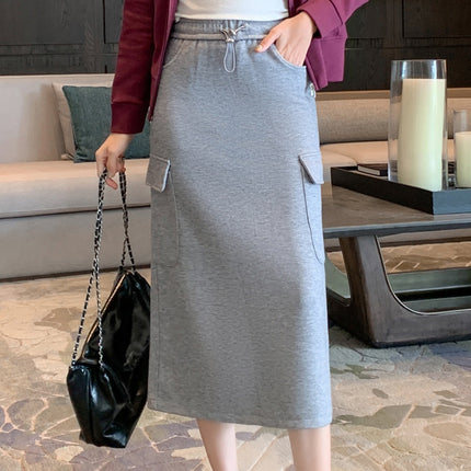 Spring and Autumn New Stylish Gray Workwear-Style Versatile Straight Skirt Casual Slit Slimming Bodycon