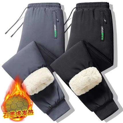 Cross-border Winter Lamb Velvet Sports Pants Men's fleece-lined Thickened Waterproof Warm Outdoor Down Cotton Pants Casual Trousers