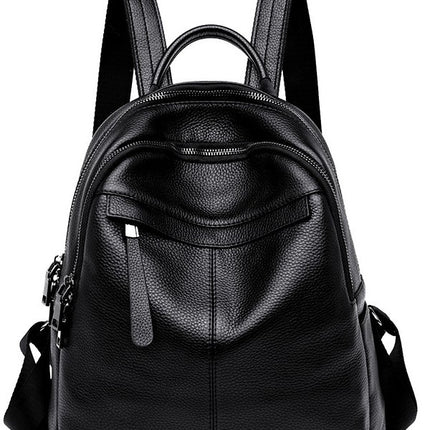 Genuine Leather Cross-Border Backpack for Women Black First Layer Cowhide Women's Backpack Trendy Fashion Versatile Soft Leather Women's Bag Wholesale