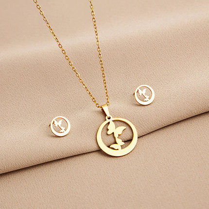 European and American Stainless Steel Earrings Necklace Women's Set Cross Border Geometric Cross Palm Eye Rose Pendant Jewelry