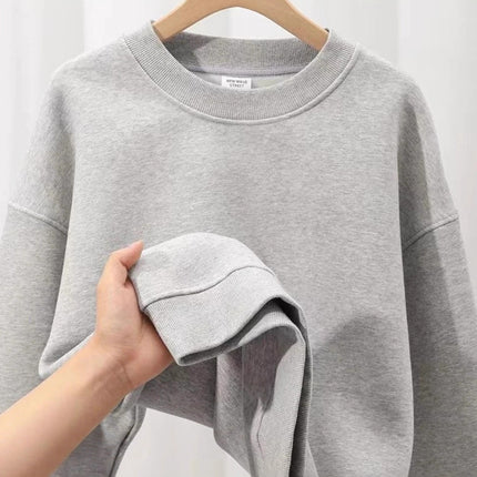 Light Gray 500g Heavyweight Round Neck Pullover Sweatshirt for Men and Women Japanese Style Style Loose Casual Versatile Long-Sleeved Top Autumn and Winter