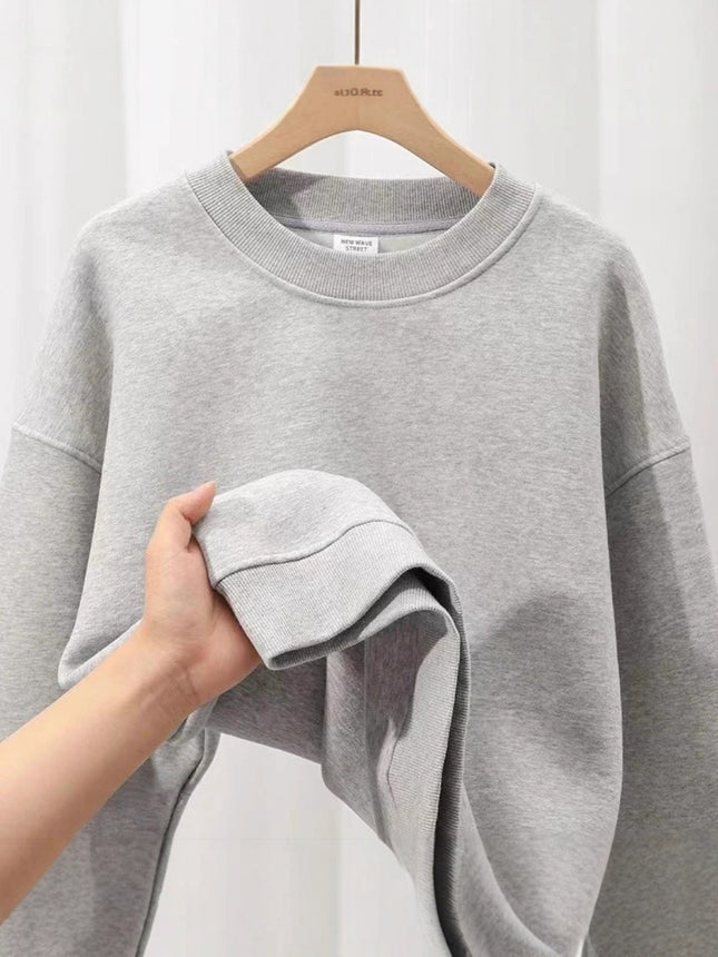 Light Gray 500g Heavyweight Round Neck Pullover Sweatshirt for Men and Women Japanese Style Style Loose Casual Versatile Long-Sleeved Top Autumn and Winter