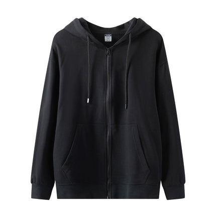 Trendy European and American Style Oversized Drop-Shoulder Fleece Zip-Up Hoodie with Pockets for Autumn and Winter
