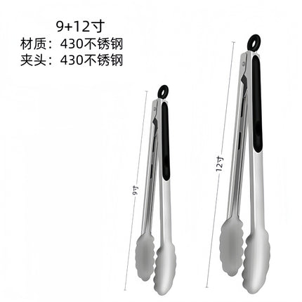 Cross-Border High-Temperature Resistant Steak Grilling Tongs 430 Stainless Steel Anti-Scalding Thickened Barbecue Tongs Kitchen Tools Food Tongs