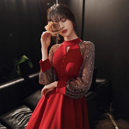Red Dress Dress Women's Banquet Elegant Wedding dress Dress Mori Style Light Luxury Niche Daily Autumn