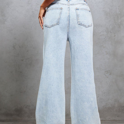 Cross-Border Women's American Retro Washed Distressed Rhinestone Jeans Autumn and Winter Loose Slimming High-Waisted Floor-Length Pants