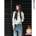 White flower gray 028 double-ended zipper back patchwork cardigan (autumn and winter plus velvet) / S